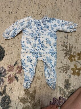 Mud Pie Blue Floral Footed One-Piece